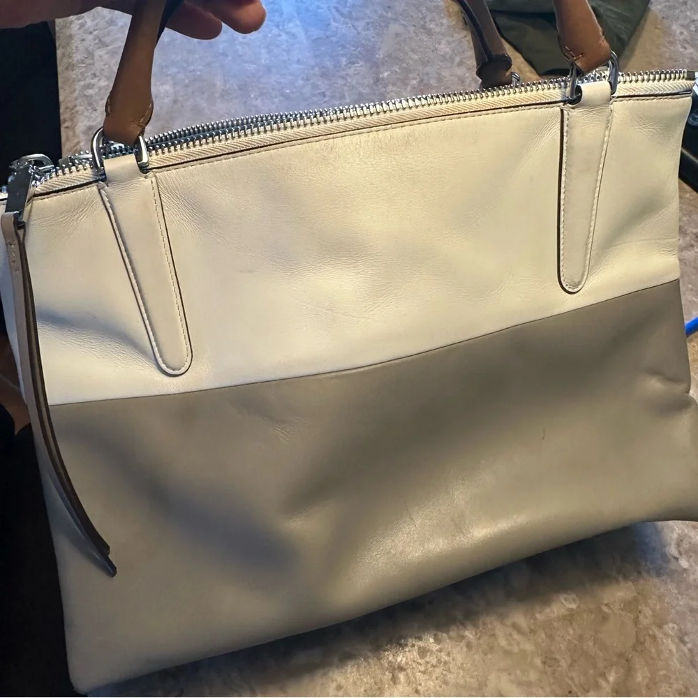 Coach Cream and Tan Satchel with Silver Hardware